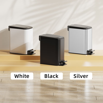 Poubelle de salle de bain 1,6 gallon - Couvercle à fermeture en douceur, pédale, doublure intérieure amovible, poubelle en acier inoxydable pour salle de bain, chambre à coucher, bureau (blanc)
