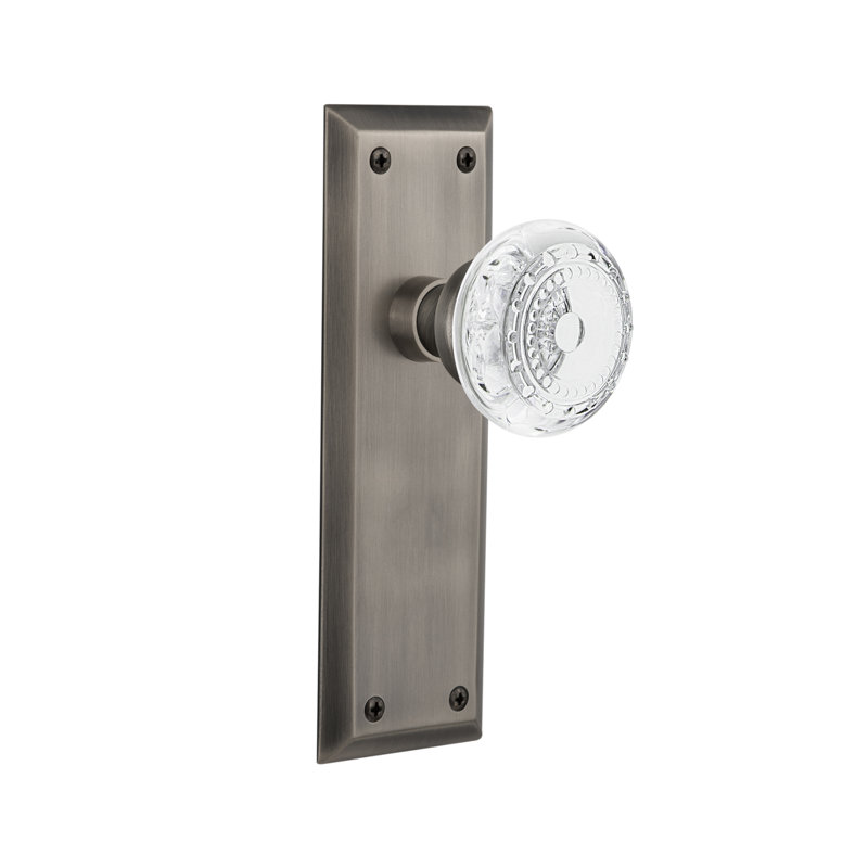 New York Plate with Crystal Meadows Knob, Antique Pewter, 2-3/8”