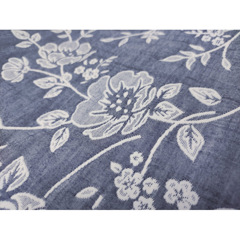 CEDAR COURT Marguerite Floral Navy Soft Woven Matelasse Jacquard Cotton Blend Quilt Set, Queen Quilt + 2 Standard Shams