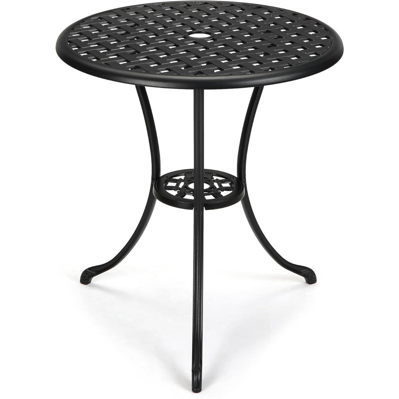 23.6"Patio Bistro Table, 2" Umbrella Hole, Black