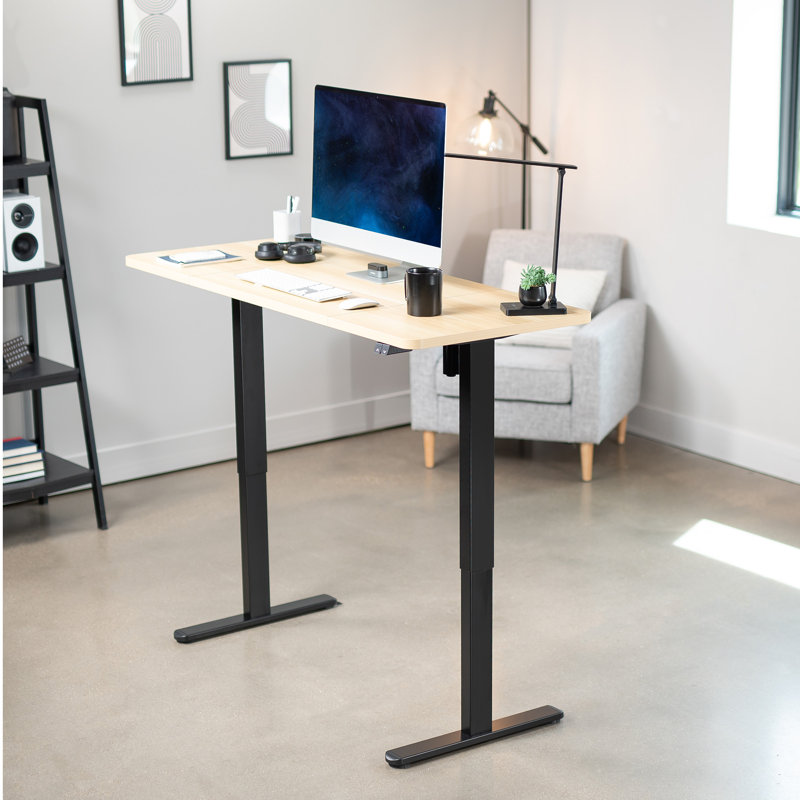Bureau électrique à hauteur ajustable, série DESK-KIT-B06B, Bois clair / noir