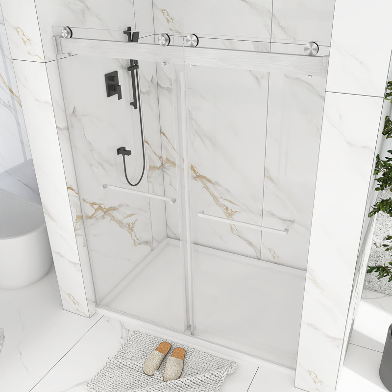 60" Frameless Sliding Glass Shower Door with Nickel Finish