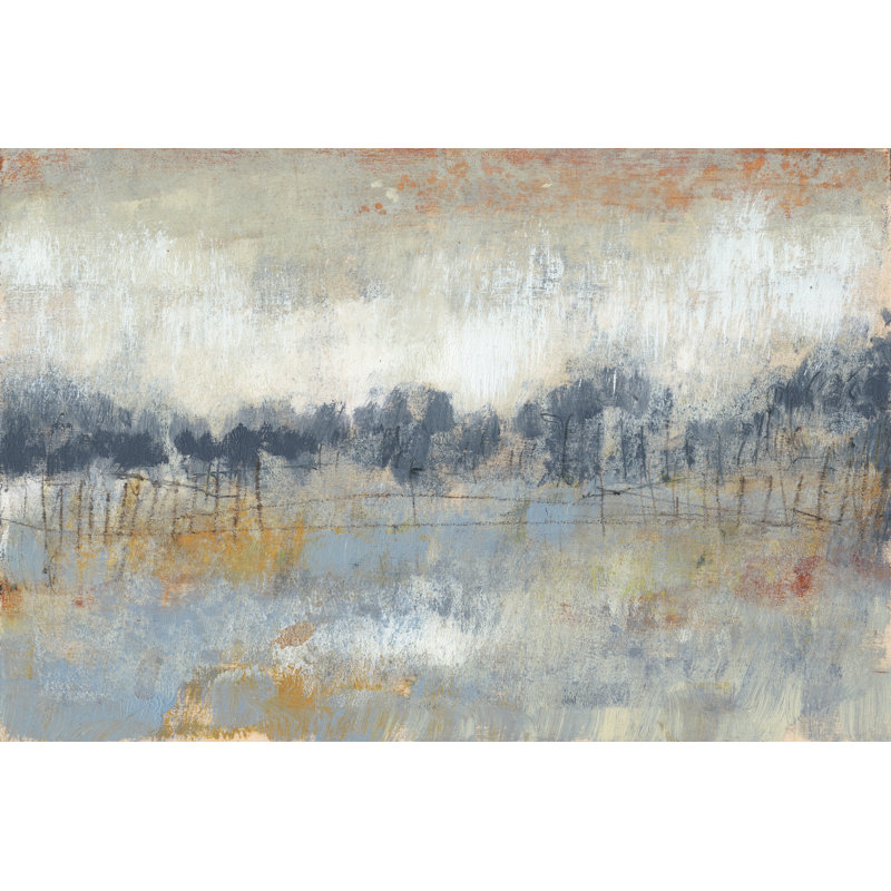 «Cool Grey Horizon II» par Jennifer Goldberger, reproduction d'art sur toile, H 12 po x l 18 po, Encadrement argenté