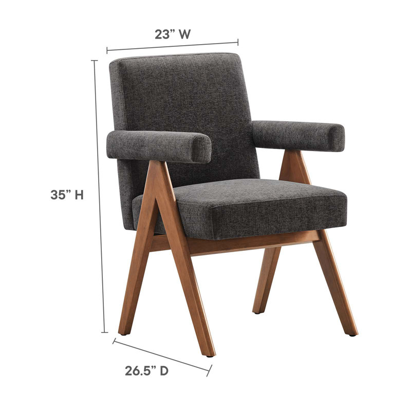 Modway Lyra Fabric Arm Chair Dining Chair, Dark Gray Fabric