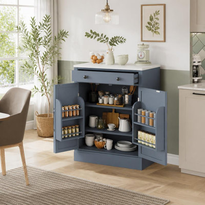 Modern Freestanding Kitchen Pantry,Buffet Food Storage, Coffee Bar Cabinet with Drawer, 2 Adjustable Shelves and 2 Door Shelves