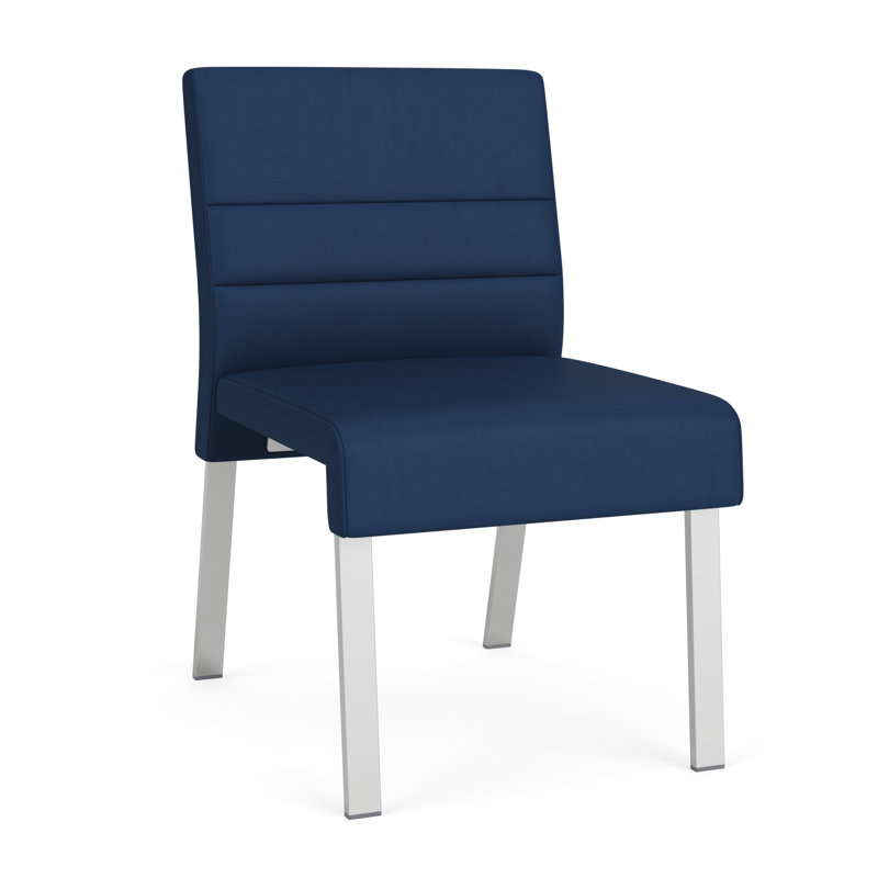 Chaise d'invité sans accoudoirs Waterfall, Argent, Vinyle bleu Patriot Plus Imperial