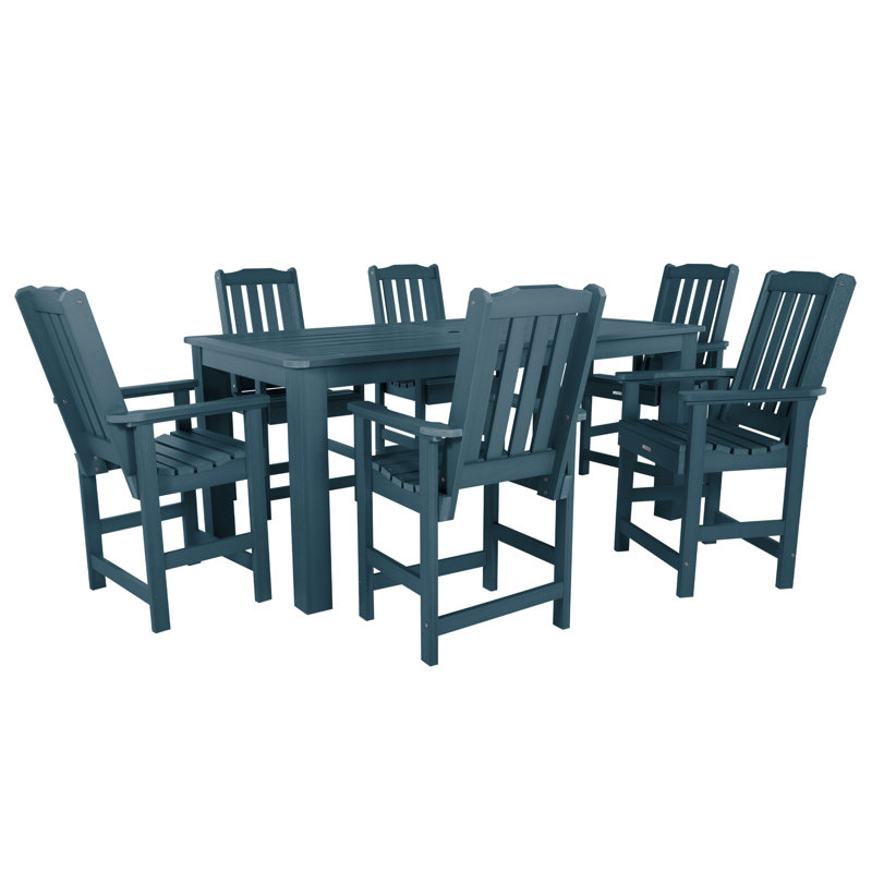 Kile 6 - Person Patio Dining Set with Rectangular Table, Nantucket Blue, 84" L x 42'' W x 36'' H