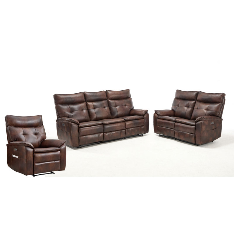 Ensemble de canapés de salon assortis, 3 pièces, en cuir véritable, inclinables électriques, 3 Pcs: Chair, Loveseat, Sofa