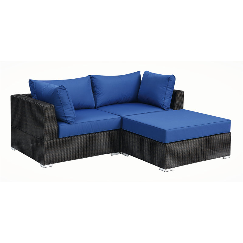 Canapé modulaire rembourré 3 pièces Dalvon, 100 % polyester bleu