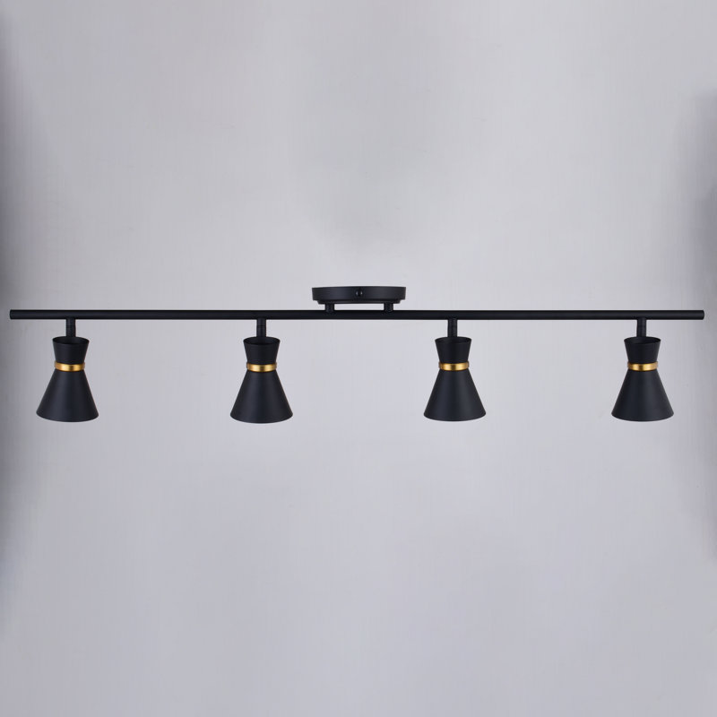 Ensemble de rail d'éclairage 4 lumières Aleezay, Noir mat / laiton satiné