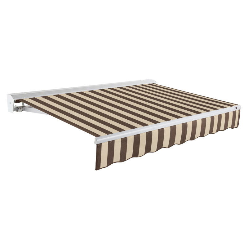 Auvent de patio rétractable avec capuchon Awntech Destin, Rayures brun / brun clair, Moteur droit