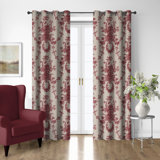 Country Lane Toile Crimson Cotton Grommet Top Drapery Panel Set of 2