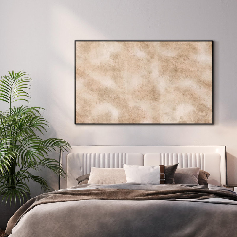Très grand art mural imprimé sur toile - Abstrait minimaliste beige, illustrations neutres, décoration pour le salon ou la chambre à coucher - «Assemblage requis du cadre (cadre non fini)»