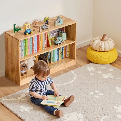 Toy Storage Organizer 2-Tier Cabinet 2 Section Cubbies for Home School Brown