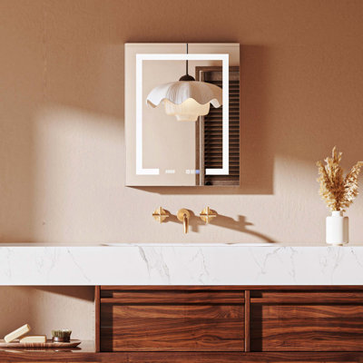 24×30 Inch Dual Use LED Light Bathroom Mirror Cabinet, Aluminum Back Panel Dimmable Anti Fog Cabinet