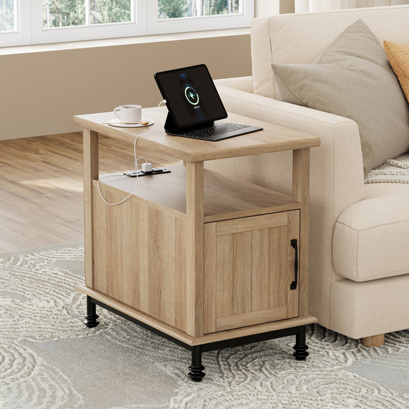 Tables de bout modernes avec station de charge, Chêne / chêne, Individuel