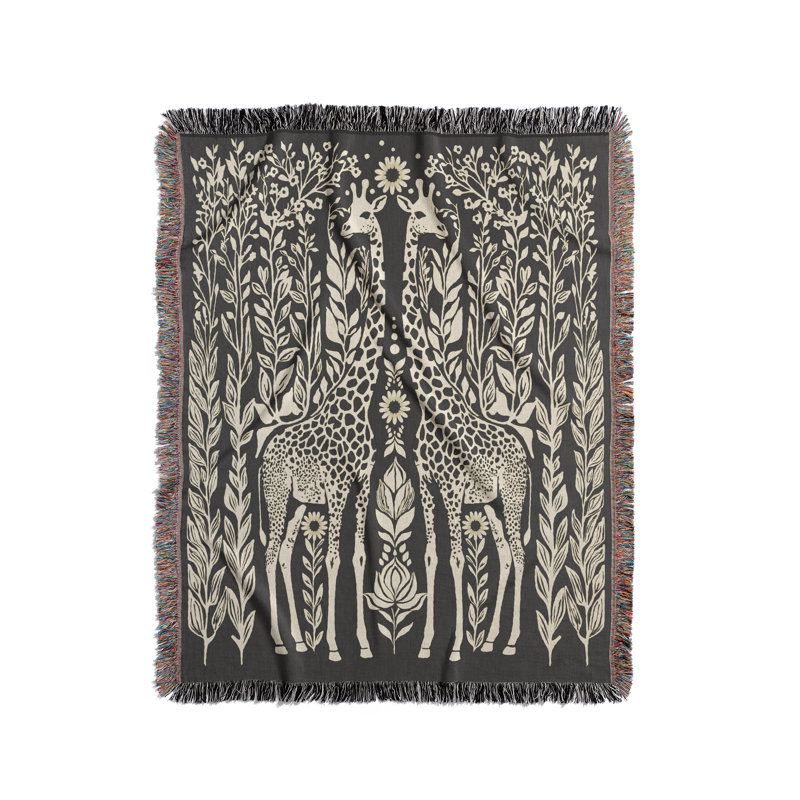 Jeté en mélange de coton Josu Giraffe, Gris / Blanc cassé, L 60 po x l 50 po