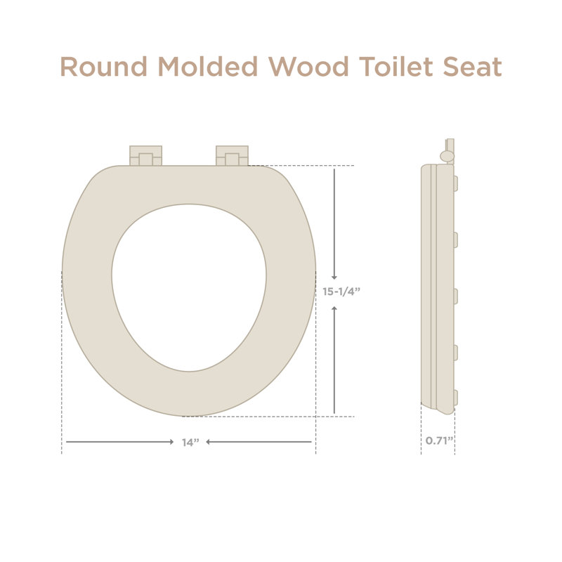 Round Toilet Seat with Adjustable Hinges and Easy Removal Mechanism in Bone Molded Wood, Standard Size Fit, Bone