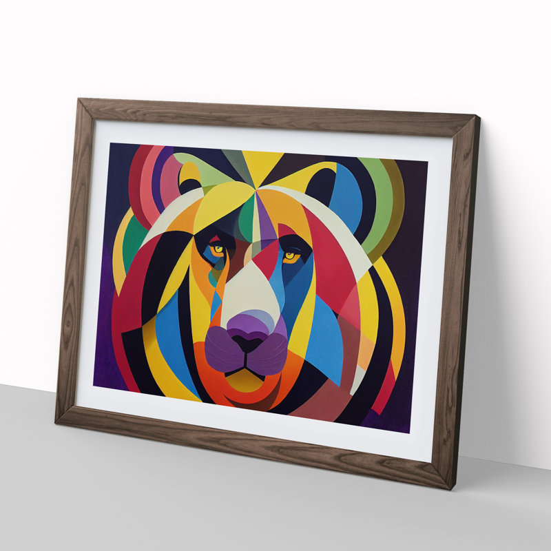 Lion In - Single Picture Frame Print, 25cm H x 34cm W x 2cm D, Walnut