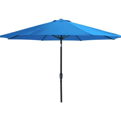 Parasol bleu pour terrasse 11 pieds avec 8 nervures en aluminium, auvent et inclinaison pour les espaces extérieurs