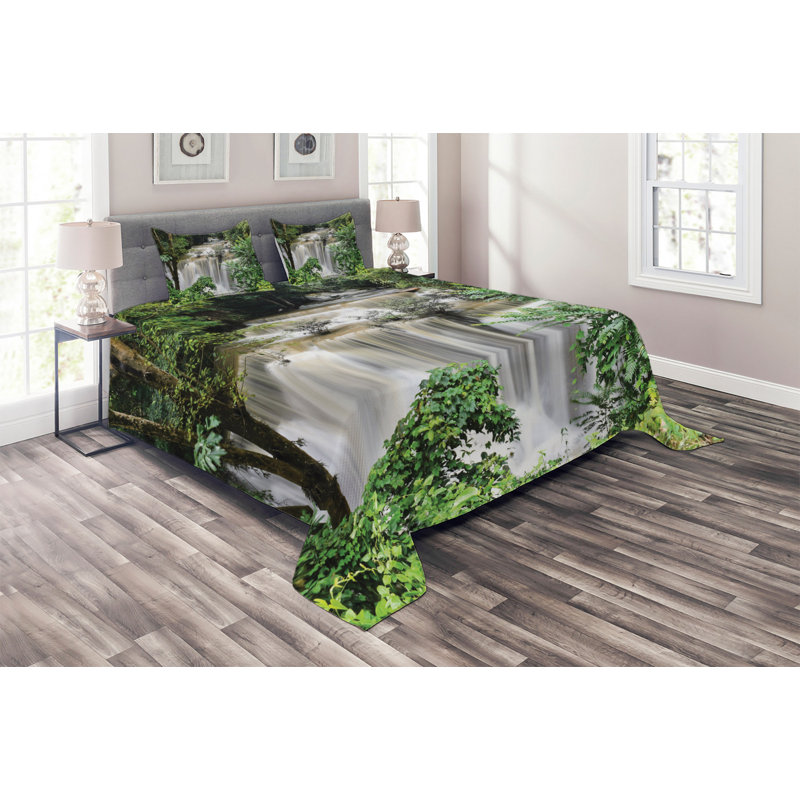 Forest Rustic Polyester Coverlet, King Bedspread + 2 Shams