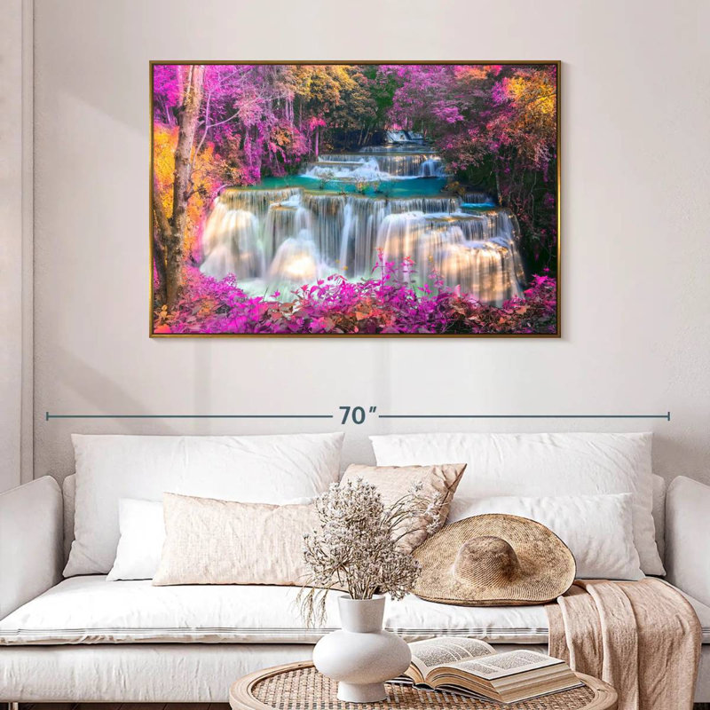 Chutes d'eau, 46 po x 31 po, Cadre flottant doré