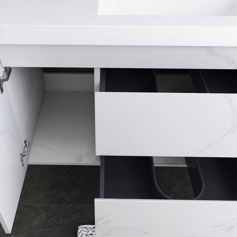 Meuble-lavabo mural simple 48 po avec lavabo en résine, Carrare blanc