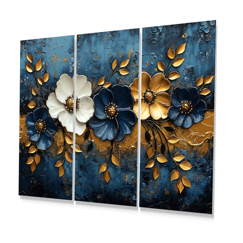 «White and Blue Poppies Venetian Vibrance II», ensemble de reproductions d'art mural coquelicots, Métal métal