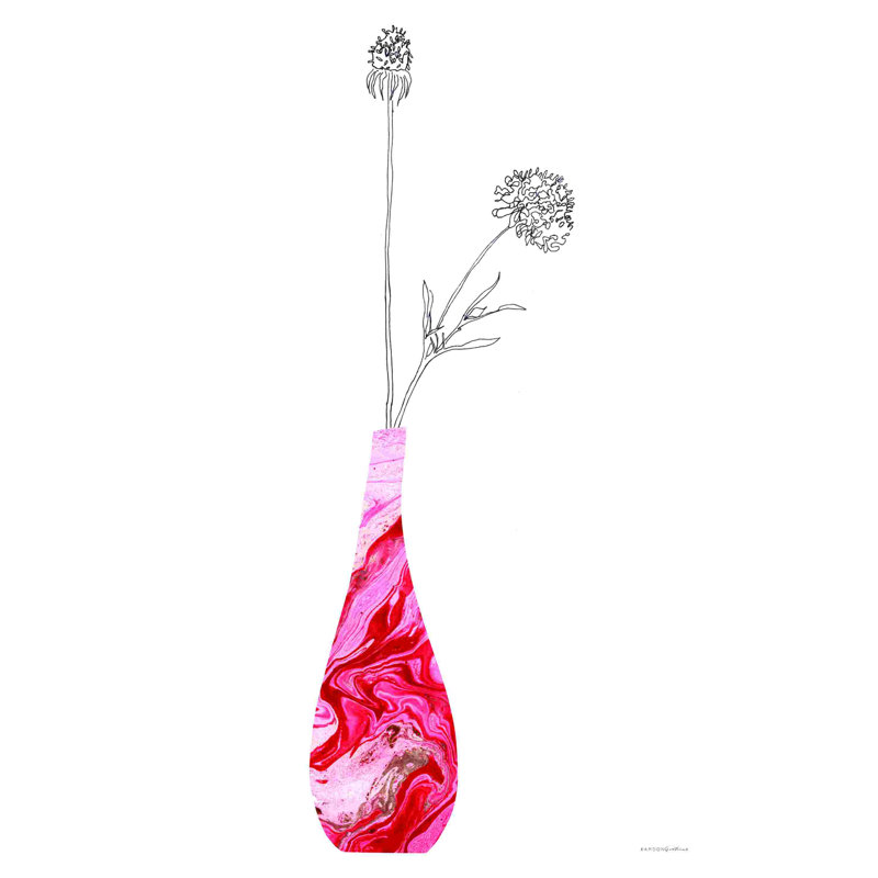 Vase rose d'amour, H 18 po x l 12 po