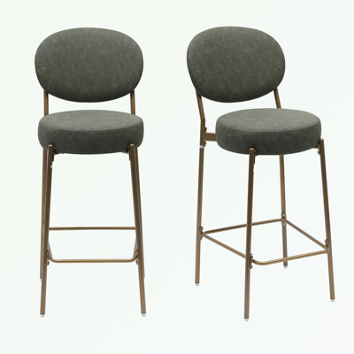 upholstered bar stools: set of 2 faux leather counter chairs with golden legs for modern kitchen dining