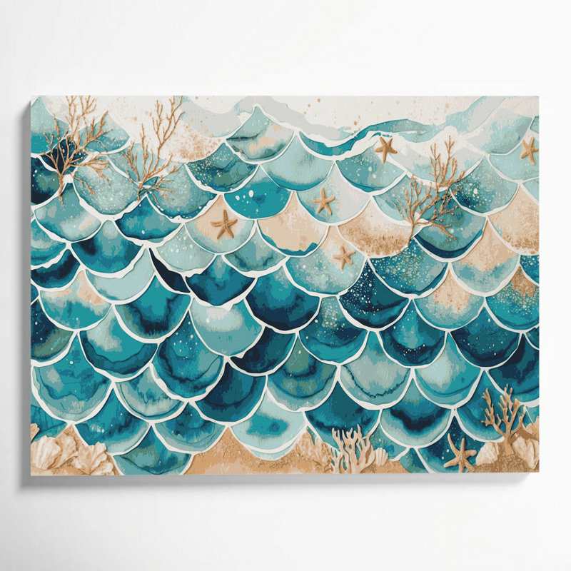 «Coastal Mermaid Scale Plus», art mural sur toile grise, H 20 po x l 24 po