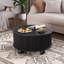 Table basse ronde avec rangement, table basse cannelée relevable avec porte coulissante, table de centre de tambour de 31,5 po avec pieds en chignon pour le salon, petite maison, noir-1229848599