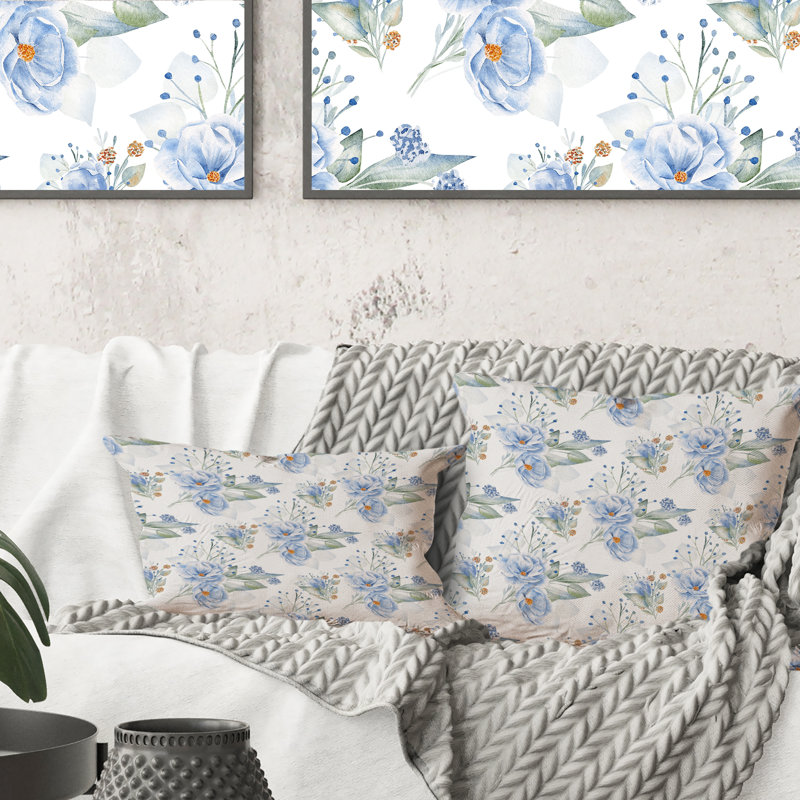 Blue Flax Flowers - Coussin décoratif à motif imprimé, 18 po x 18 po
