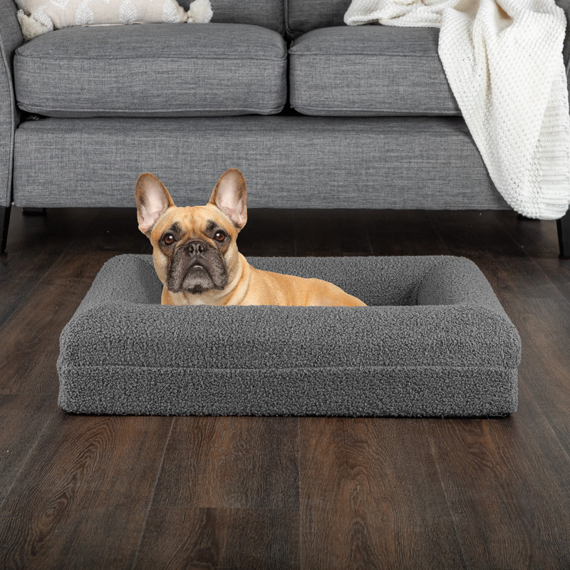 Lit orthopédique pour chien - Lit pour petit chien 26 po x 19 po avec traversin de soutien, fond antidérapant et housse lavable amovible - Coussin en mousse à mémoire de forme pour petits chiens et chats - Produits pour animaux de compagnie par PETMAKER (gris)