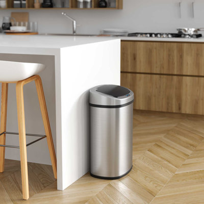 iTouchless 13 Gallon Battery-free Automatic Sensor Kitchen Trash Can With Odor Control System And Ac Power Adapter, Touchless Stainless Steel Garbage Bin
