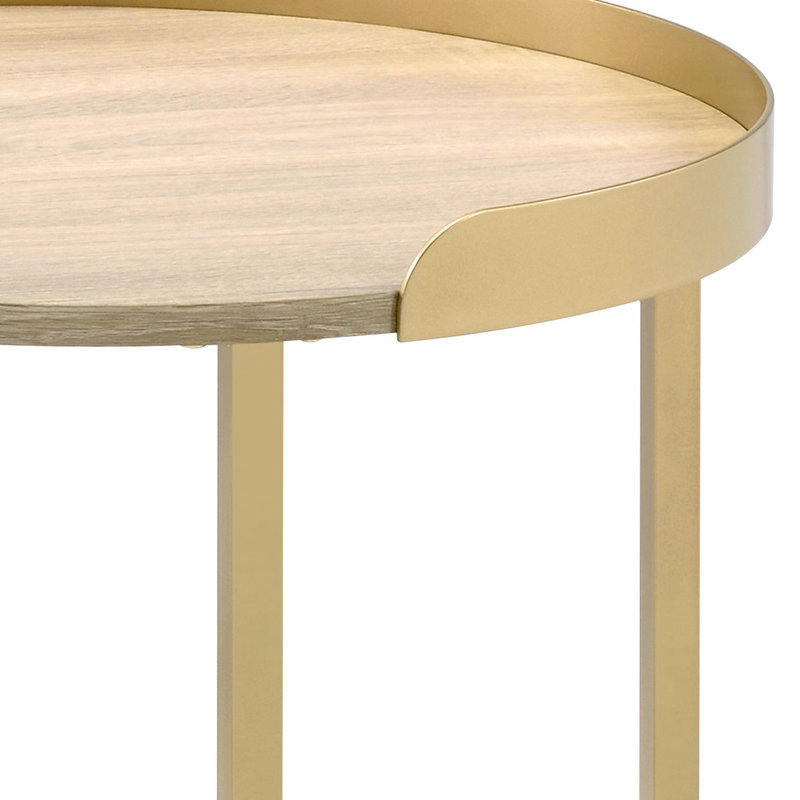Functional Metal And Oak End Table With Fascinating Gold Tabletop Finish Support