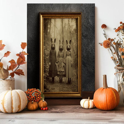 Peinture 1 pièce Almaraz encadrée avec une silhouette de tête de lapin, un chemin forestier et un style de portrait rétro. Affiche murale décorative rétro pour le décor de la maison, le cadeau parfait pour les œuvres d'art modernes. Convient aux chambres et aux salons
