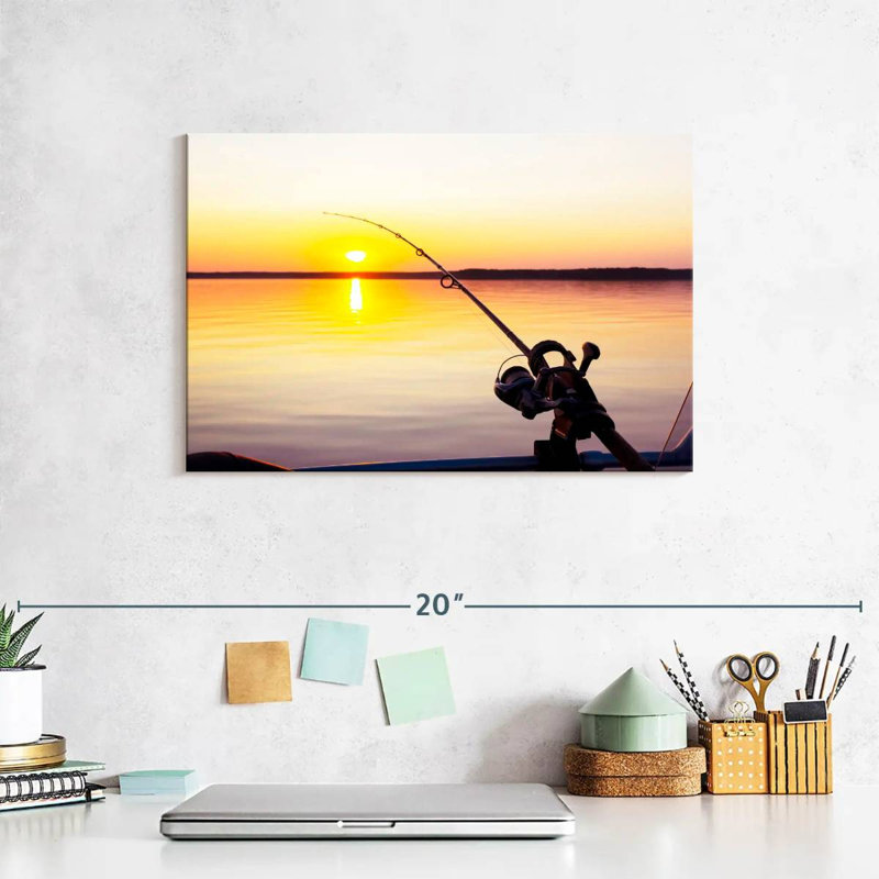 Pêche au coucher du soleil, H 8 po x l 12 po