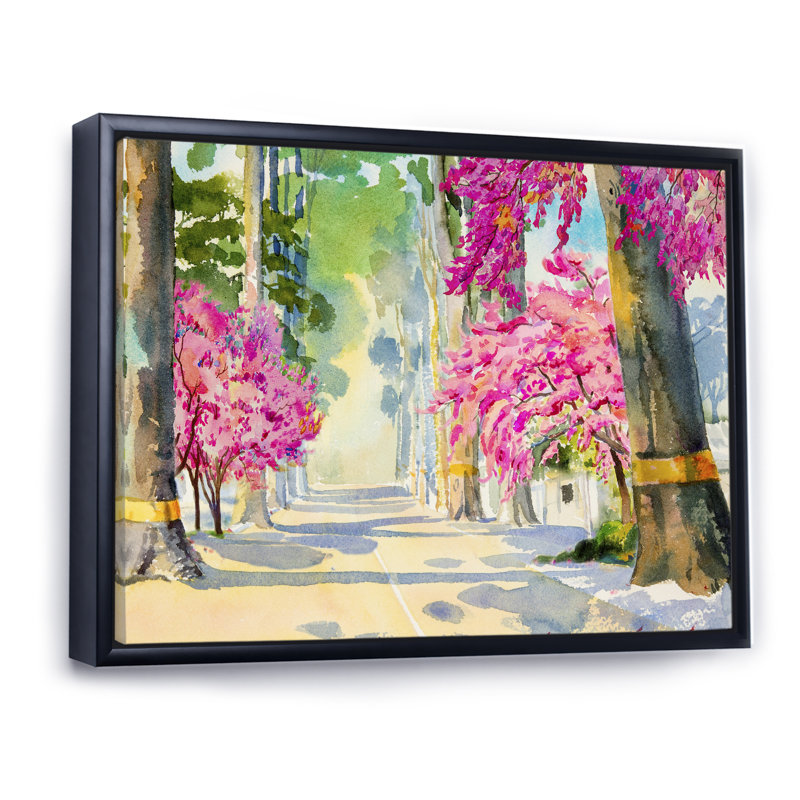 «Path To The Enchanted Pink Forest III», reproduction sur toile flottante, H 16 po x l 32 po x P 1 po, Cadre flottant noir
