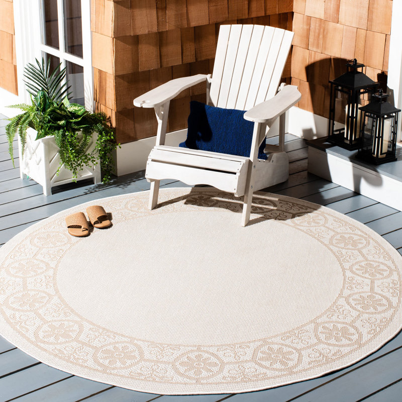 Tapis d'intérieur / extérieur à motif floral lavable à la machine Murielle, Rond 6 pi 7 po