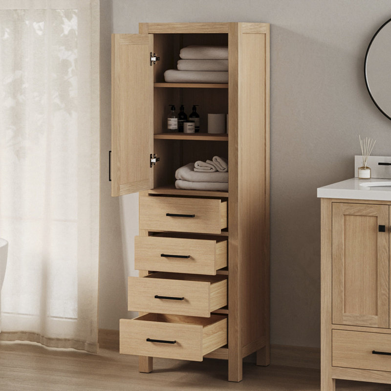Armoire à linge en bois massif Amariani, Chêne