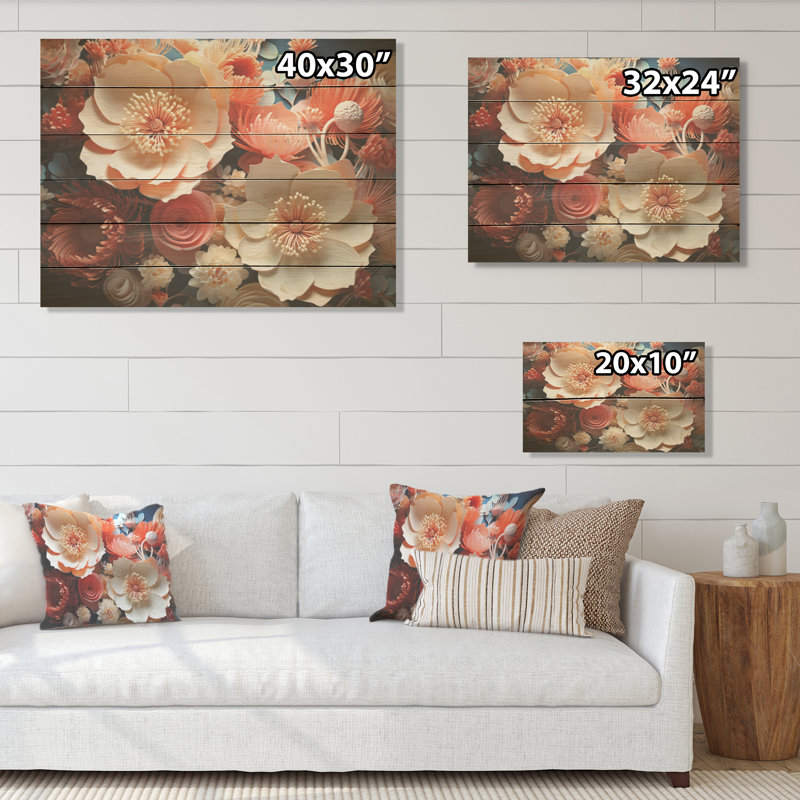 «Giant Plumose Anemone Collage» - art mural bois de corail sous l'eau sur bois de pin naturel, H 24 po x l 32 po