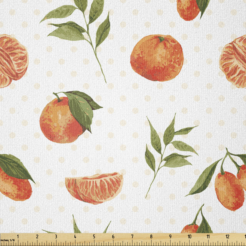 Deslyn Watercolour Orange and Tangerine Fruits with Leaves Multi-Purpose Fabric
