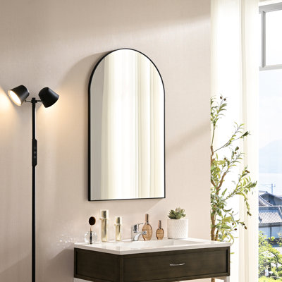 40*30 Inch Black Aluminum Framed Arched Mirror For Bedroom Decor - Clear Image, Rust Frame, Luxury Look 30X40 Metal Wall 1:1 Reproduction, Safe And Easy Installation