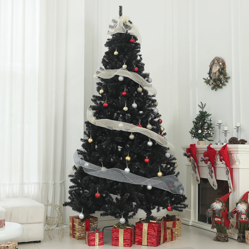 Arbre de Noël artificiel régulier (double) avec aiguilles noires, Non, Noir, H 7,38 pi