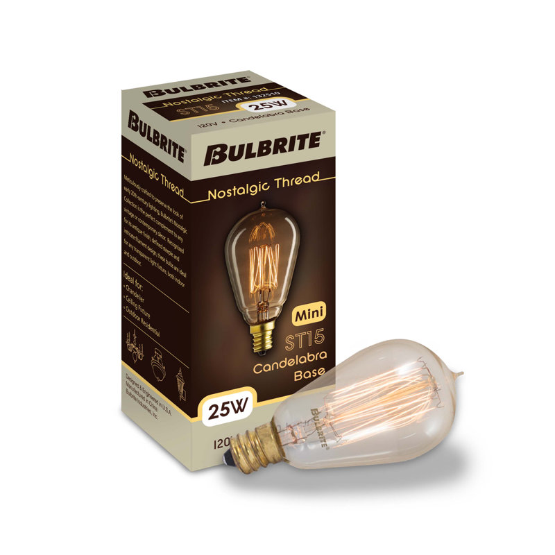 Ampoule incandescente 25 watts E12 candélabre, filament nostalgique ST15, lumière ambrée chaude 2200K, 35 lumens, intensité variable