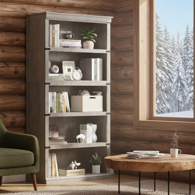 5 Tier Bookcase, Farmhouse Book Shelf with Storage Open Display Bookshelves, 67.4" Tall Book Case Wooden 5 Shelf Bookcase Home Decor Furniture for Home Office, Living Room, Bed Room,67.4" H x 31.4" W x 12.7" D