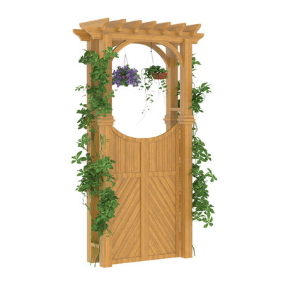 Wood Garden Arbor Trellis with Gate for Yard, Garden Decor