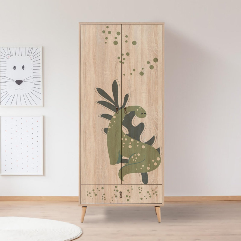 Modern Wardrobe with Wooden Legs, 31.5 x 74.8 x 17.7 inches | 100% Melamine Coated Particle Board, UV Digital Printing | Numerous Shelves, Wall-Mountable, Stylish Storage Solution for Contemporary Spaces