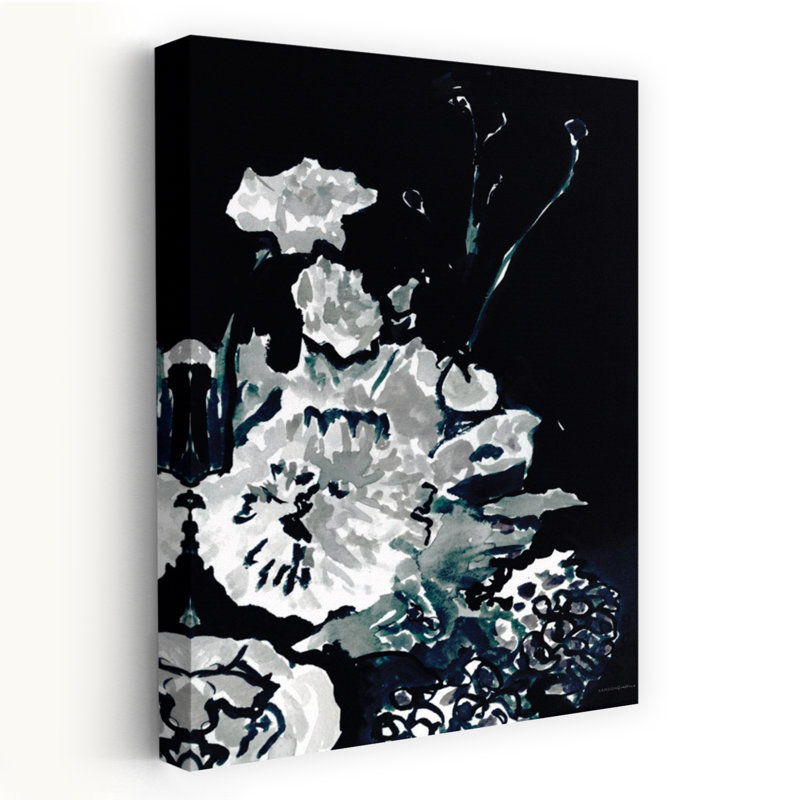 Au milieu de la nuit, art floral abstrait contemporain, H 24 po x l 16 po